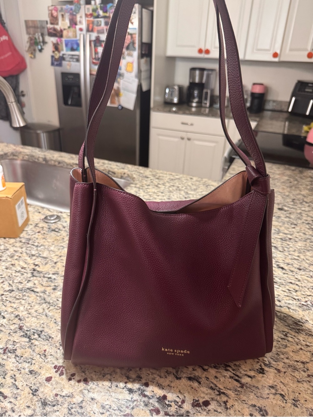 kate spade Pebbled Leather Shoulder Bag in Burgundy